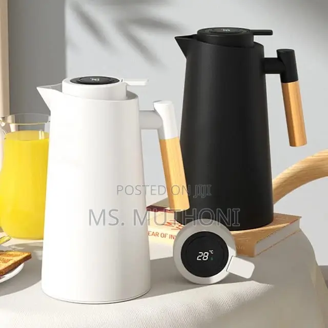 1L Thermometer Vacuum Flask With a Push Button Pour Option
