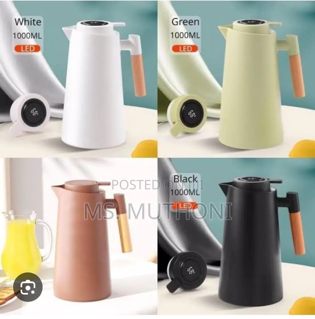 1L Thermometer Vacuum Flask With a Push Button Pour Option