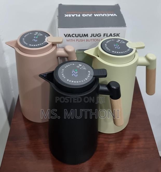 1L Thermometer Vacuum Flask With a Push Button Pour Option - thumbnail 3