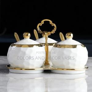 3pc Ceramic Canister Set +Tray and Spoons - thumbnail 2