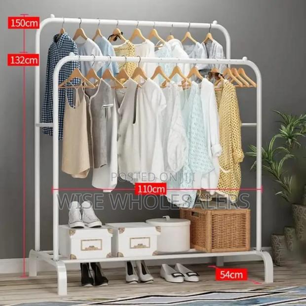 * Curved Double Clothes Rack With 2 Bottom Shelf Organizer