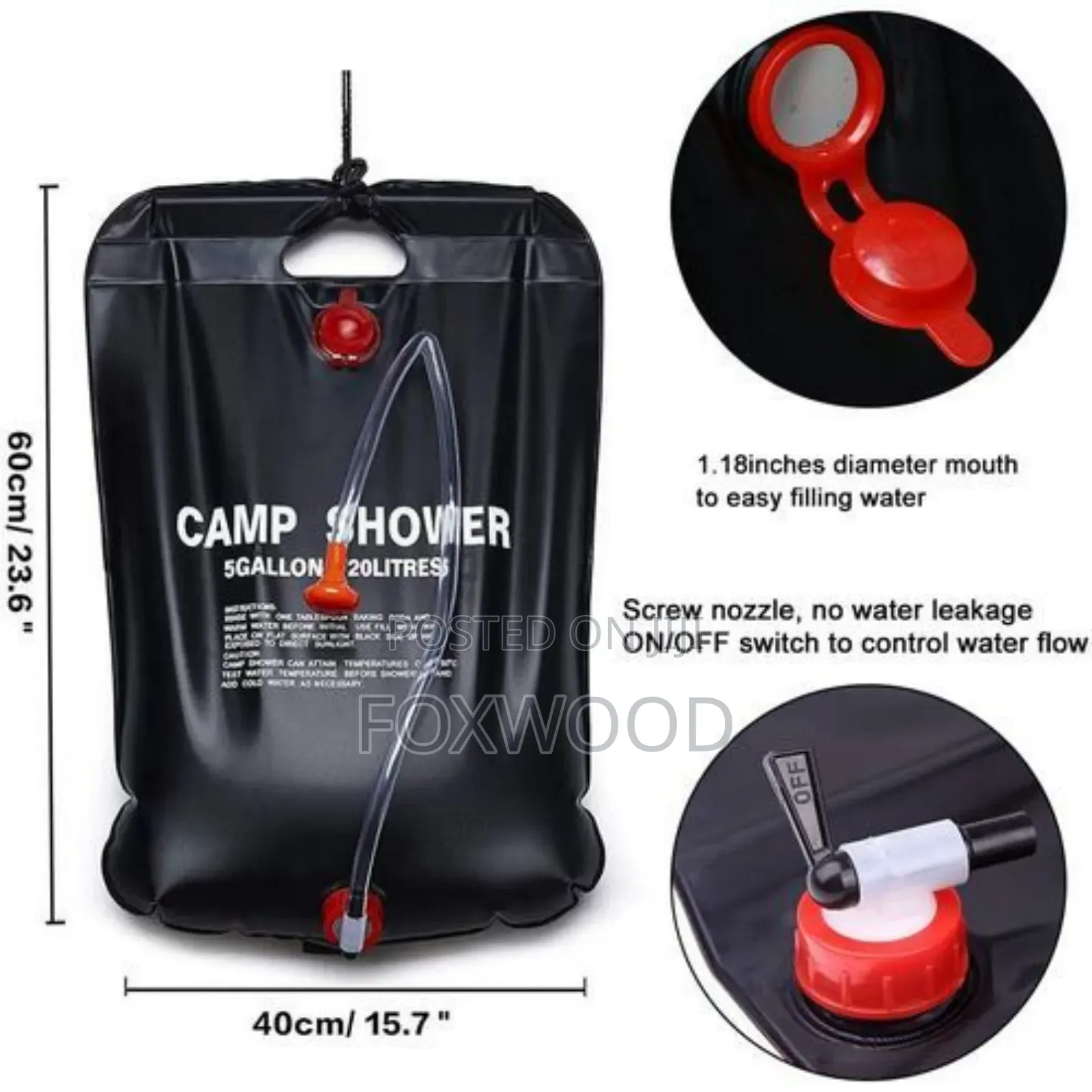 Portable Solar Shower Bag, 20 Litres
