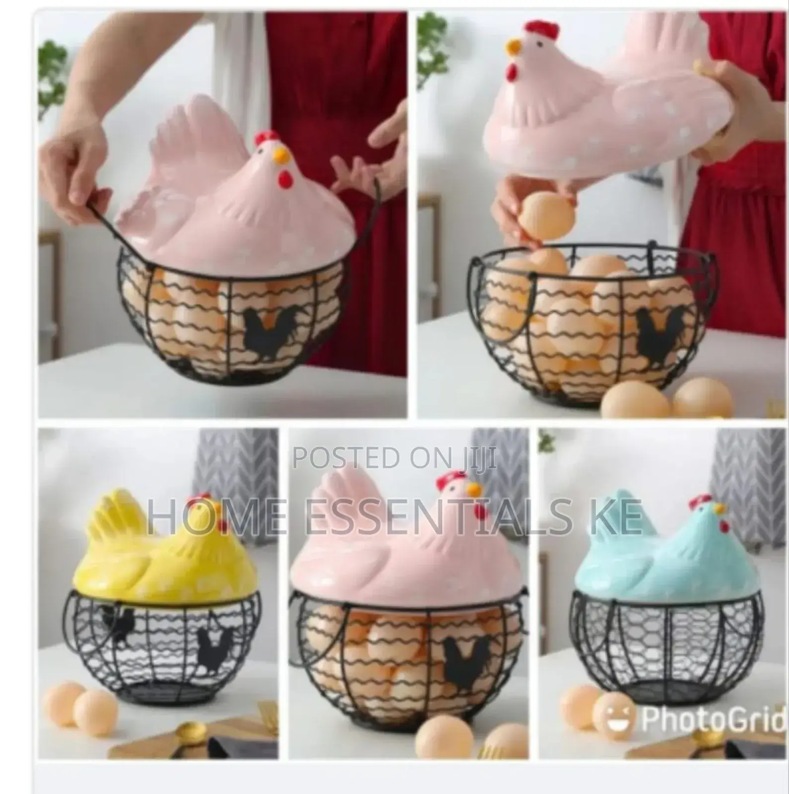 25 Egg Metal Wire Egg Basket Stylish Ceramic Chicken Cover