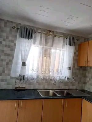 Kitchen Blended Grey and White Curtain and Sheer