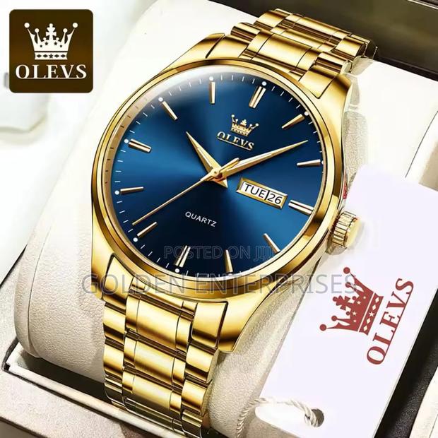Gold Olevs Gents Waterproof Stainless Steel Strap Watch