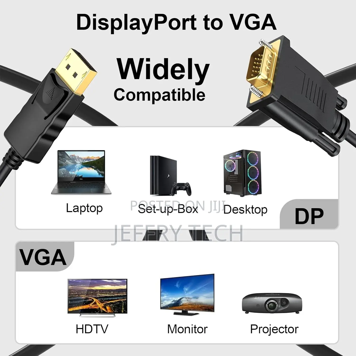 Displayport to VGA Cable 6 Ft, 2-Pack Display Port DP to VGA