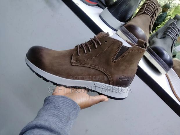 Coffee Clarks Leather Casual Boots for Men - main view