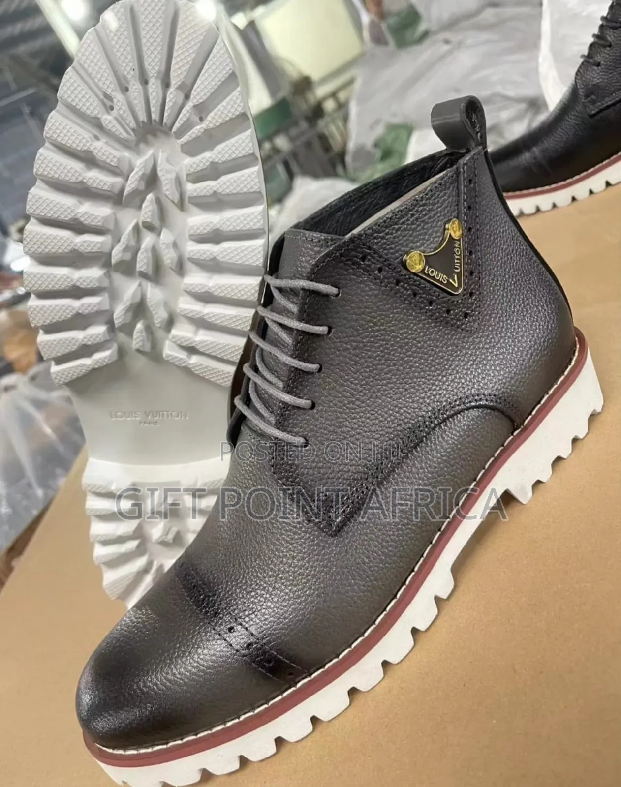 Grey Leather Louis Vuitton Casual Boots for Men