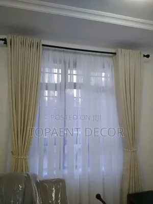 Cream Elegant Window Curtains and Plain White Sheer