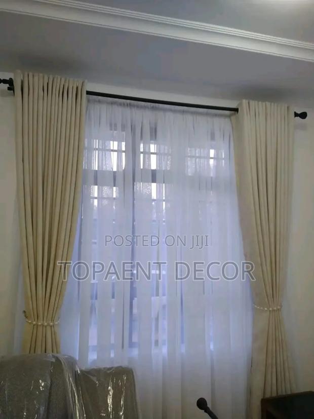 Cream Elegant Window Curtains and Plain White Sheer