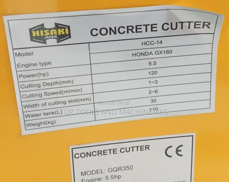 Hisaki Concrete Cutter 14" With a 5.5hp Honda Engine
