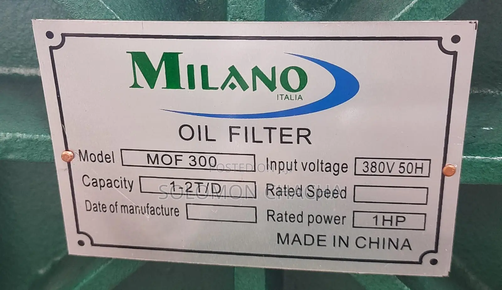 Milano Oil Filter Machine Capacity 2tonnes/Day MOF300