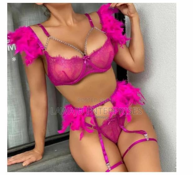 Hot Pink Lace Feather Lingerie - main view