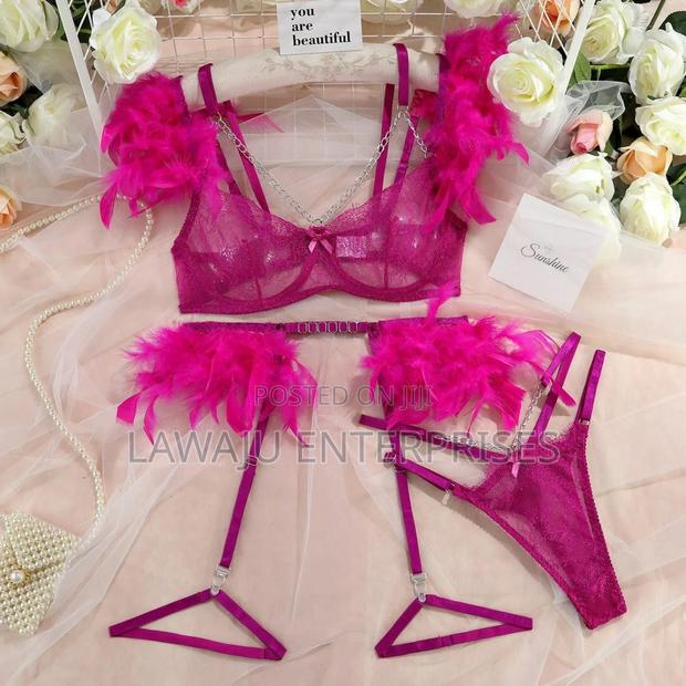 Hot Pink Lace Feather Lingerie - thumbnail 3
