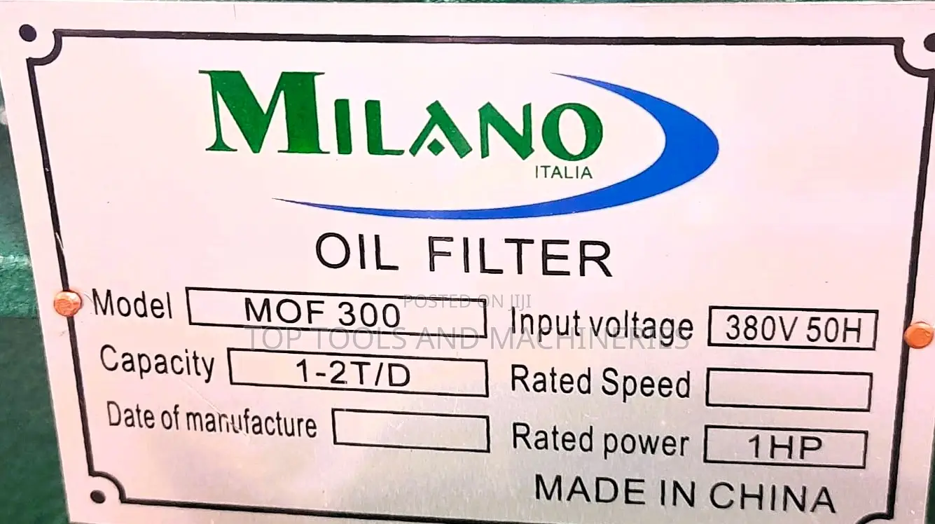 Milano Oil Filter Machine Capacity 2tonnes/Day MOF300