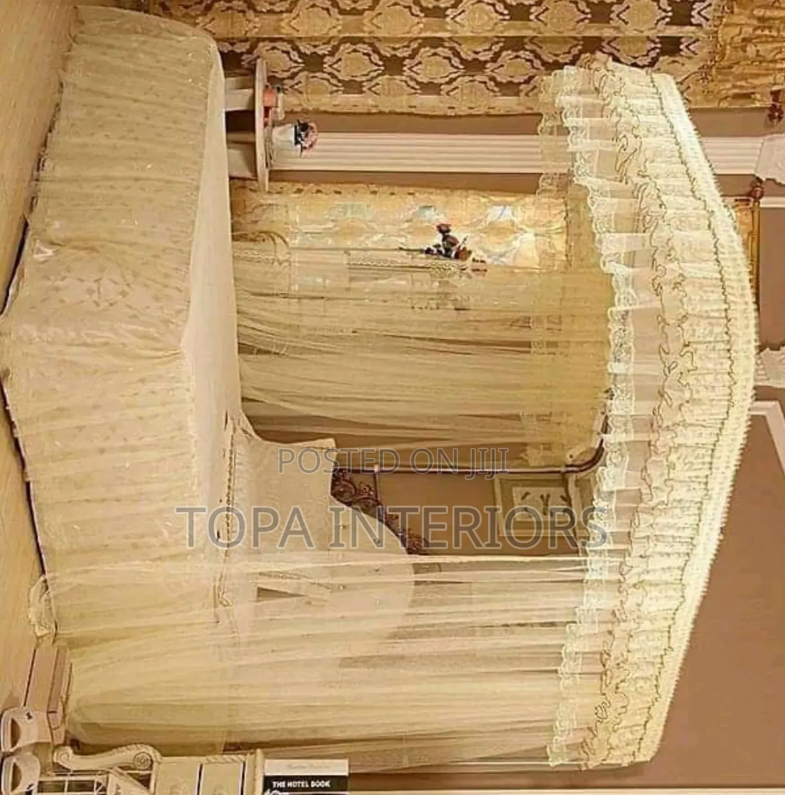 Cream Generic House Mosquito Nets With Two Metallic Stands