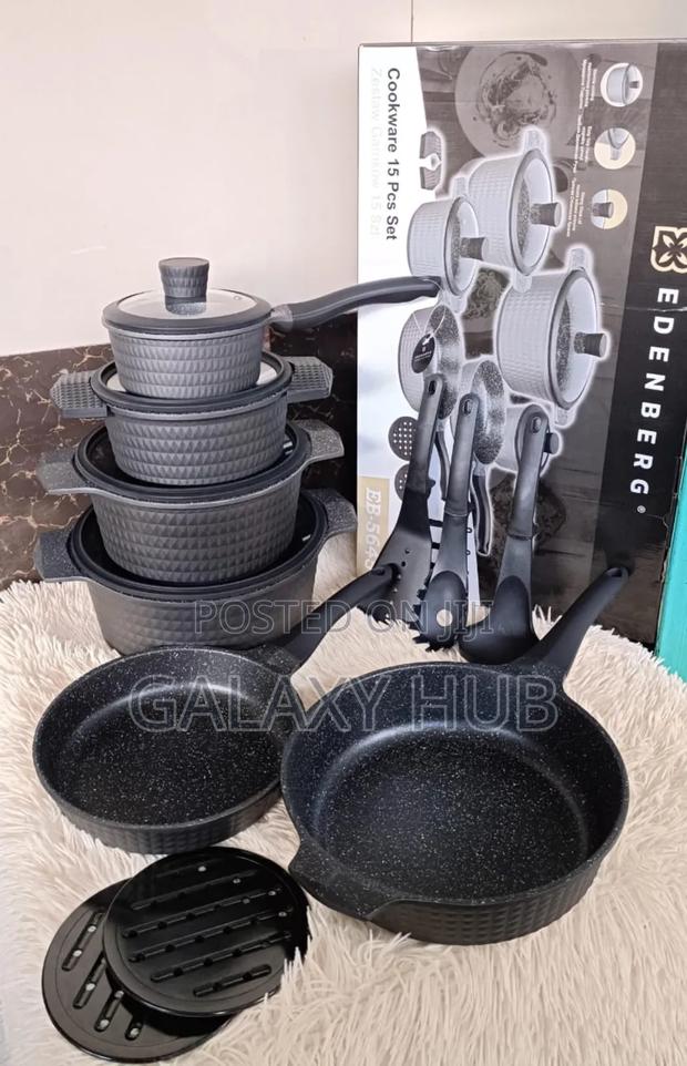 Black Edenburg 15pcs Non Stick Cooking Pots And Pans