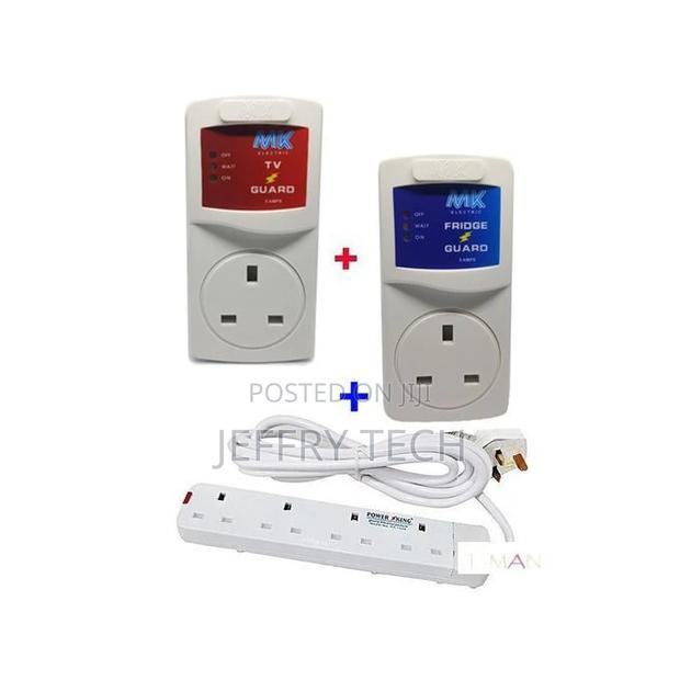 MK Fridge White/Blue + TV Guard Red/White+ 4 Way Multi Plug