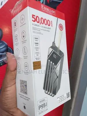 50000 Mah Excellent Power Bank.Led BLG Light + 4 Cables