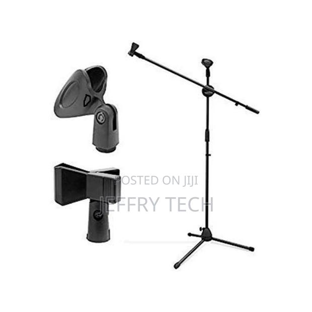 Adjustable Tripod Base Microphone Stand, With 2 Mic Holders