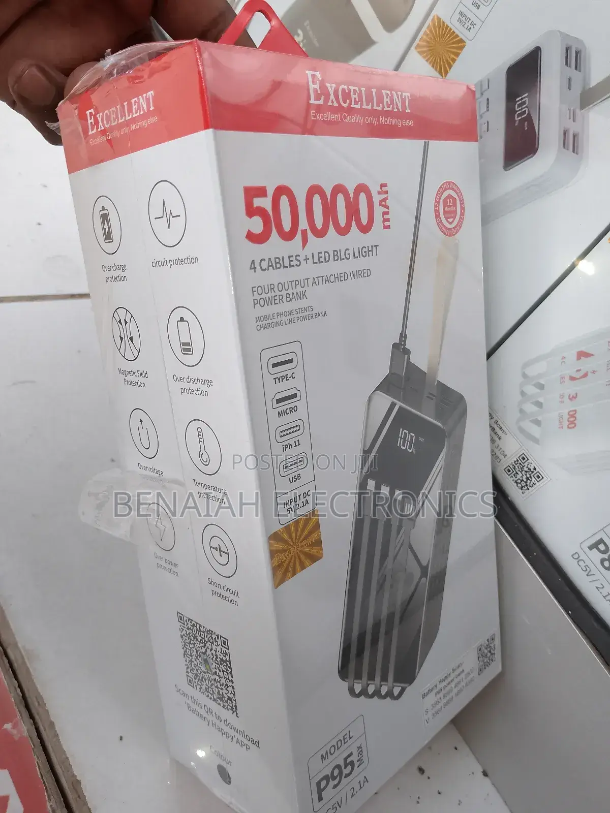 Power Bank.50000 Mah, Four Wired Output,Led BLG Light