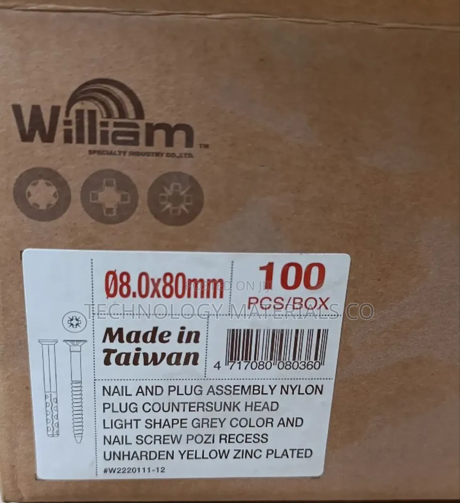 Nail and Plug Assembly(8.0*80.0mm),100pcs/Packet.