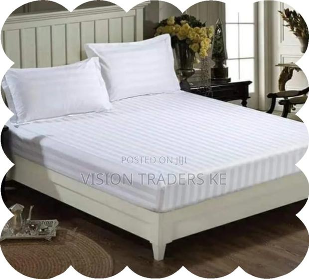 White High Quality 4pcs Stripped Bedsheets
 *Size 6*6 / 6*7