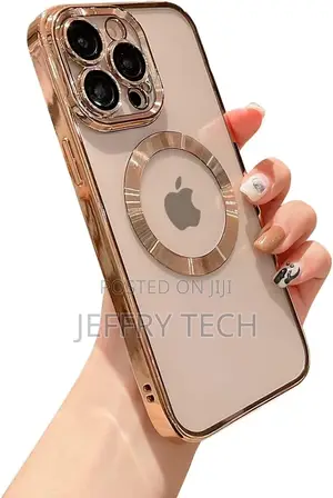 Gold iPhone 13 Pro Max Case Magnetic Clear With Camera Lens