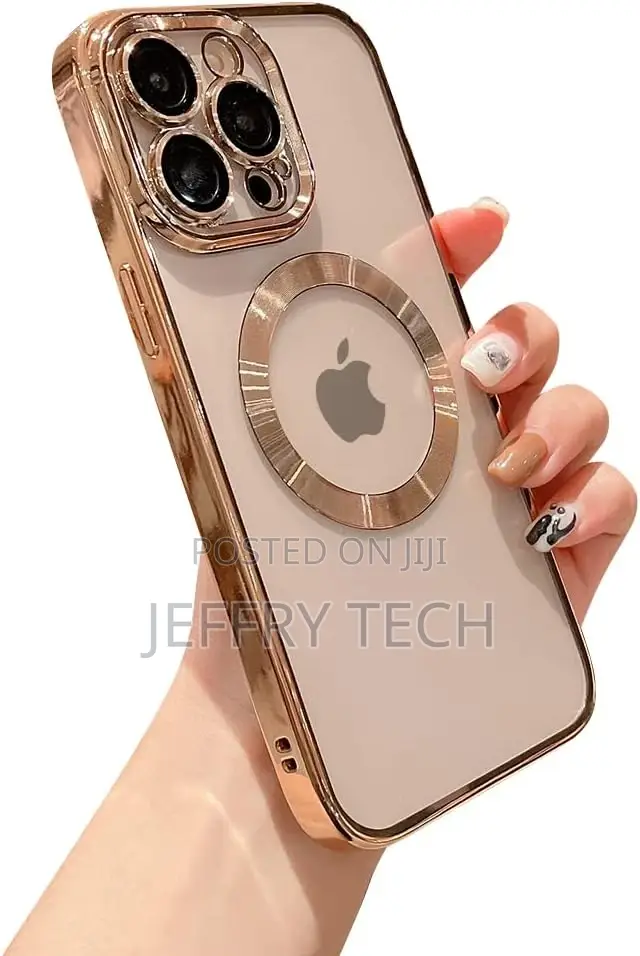 Gold iPhone 13 Pro Max Case Magnetic Clear With Camera Lens