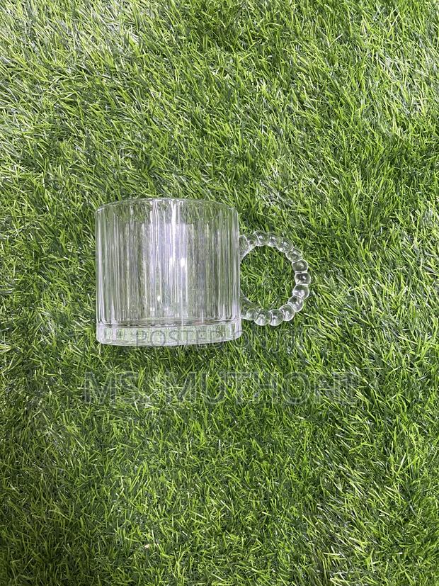 6 Embossed Vintage Transparent Glass Cup - thumbnail 2