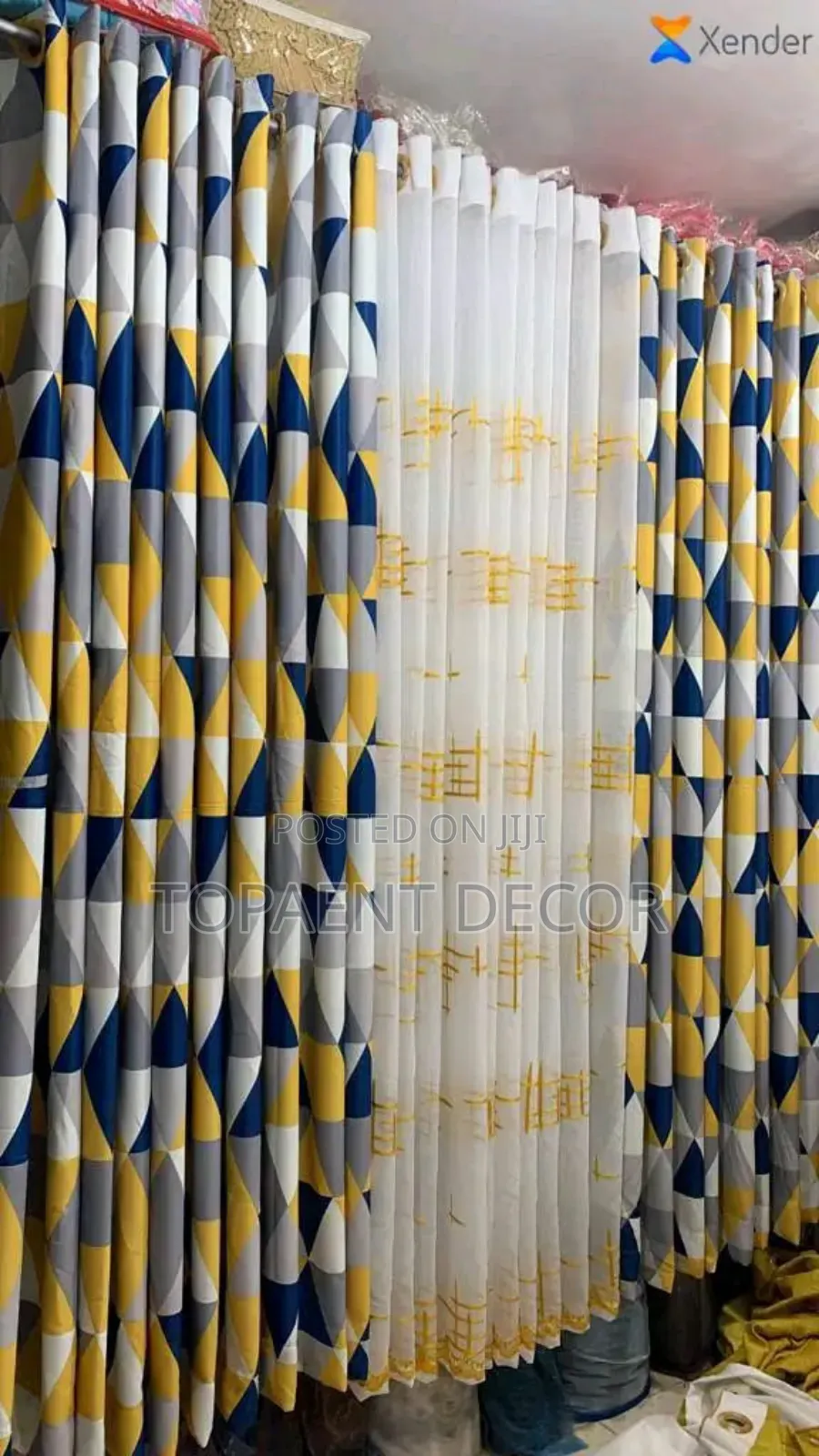 Patterned Yellow Curtains and Matching Sheer