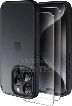 Black3 in 1 Matte Case for iPhone 15 Proand 2 Protectors