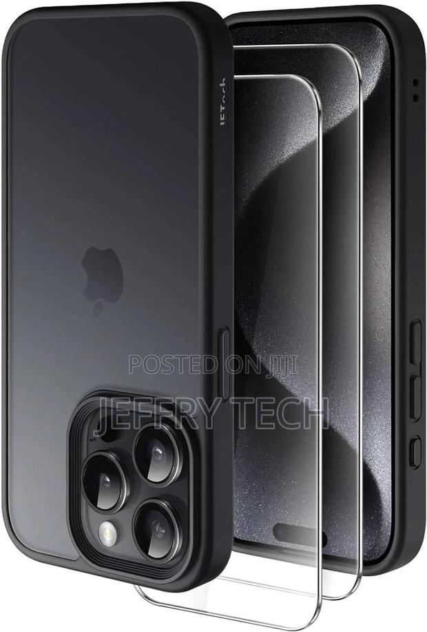 Black3 in 1 Matte Case for iPhone 15 Proand 2 Protectors