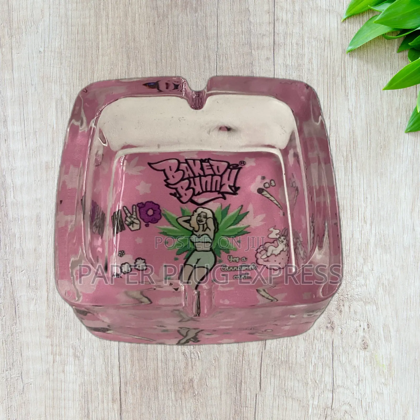 Baked Bunny Art Square Glass Ashtray 90mm