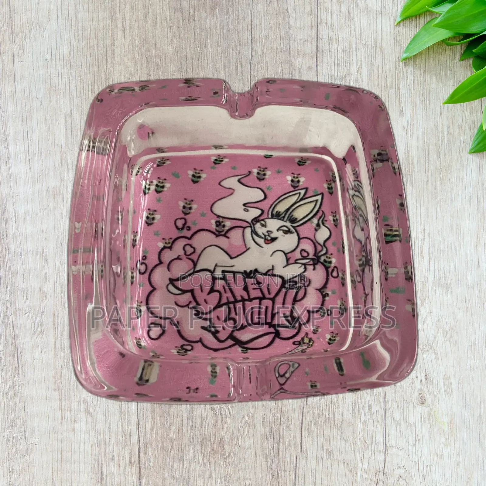 Baked Bunny Art Square Glass Ashtray 90mm