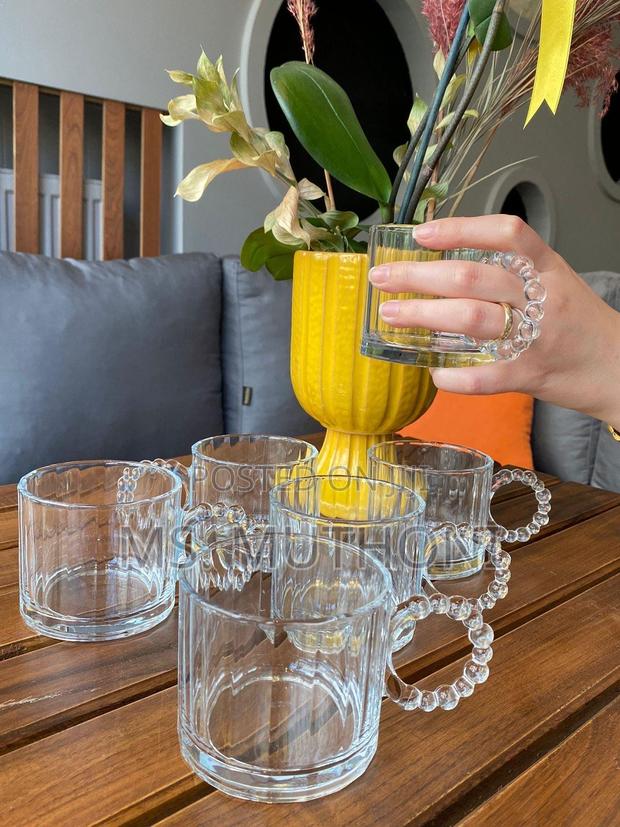 6 Embossed Vintage Transparent Glass Cup - main view