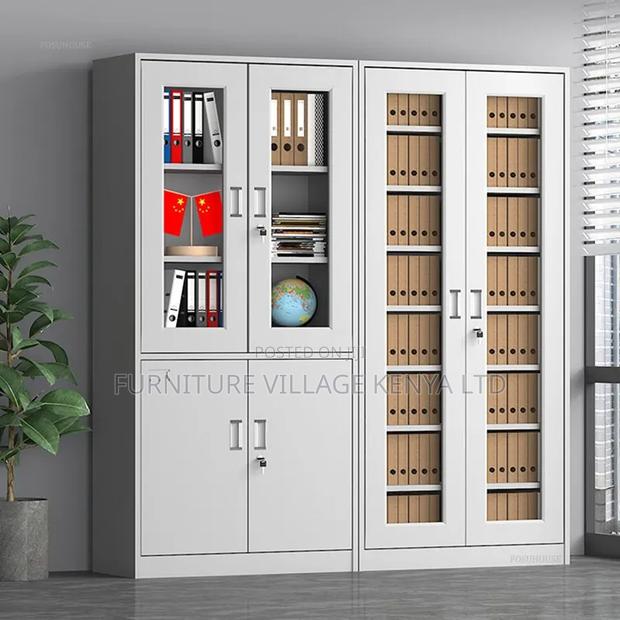 Modern White Steel Storage Cabinet With Locking Casters