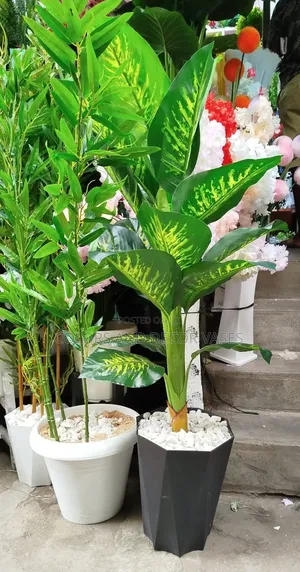 Artificial Plants And Vases Decorative Stones Included