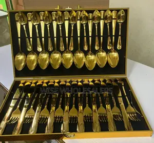 *36 Pieces Briefcase Cutlery Set:* *Gold Colour*