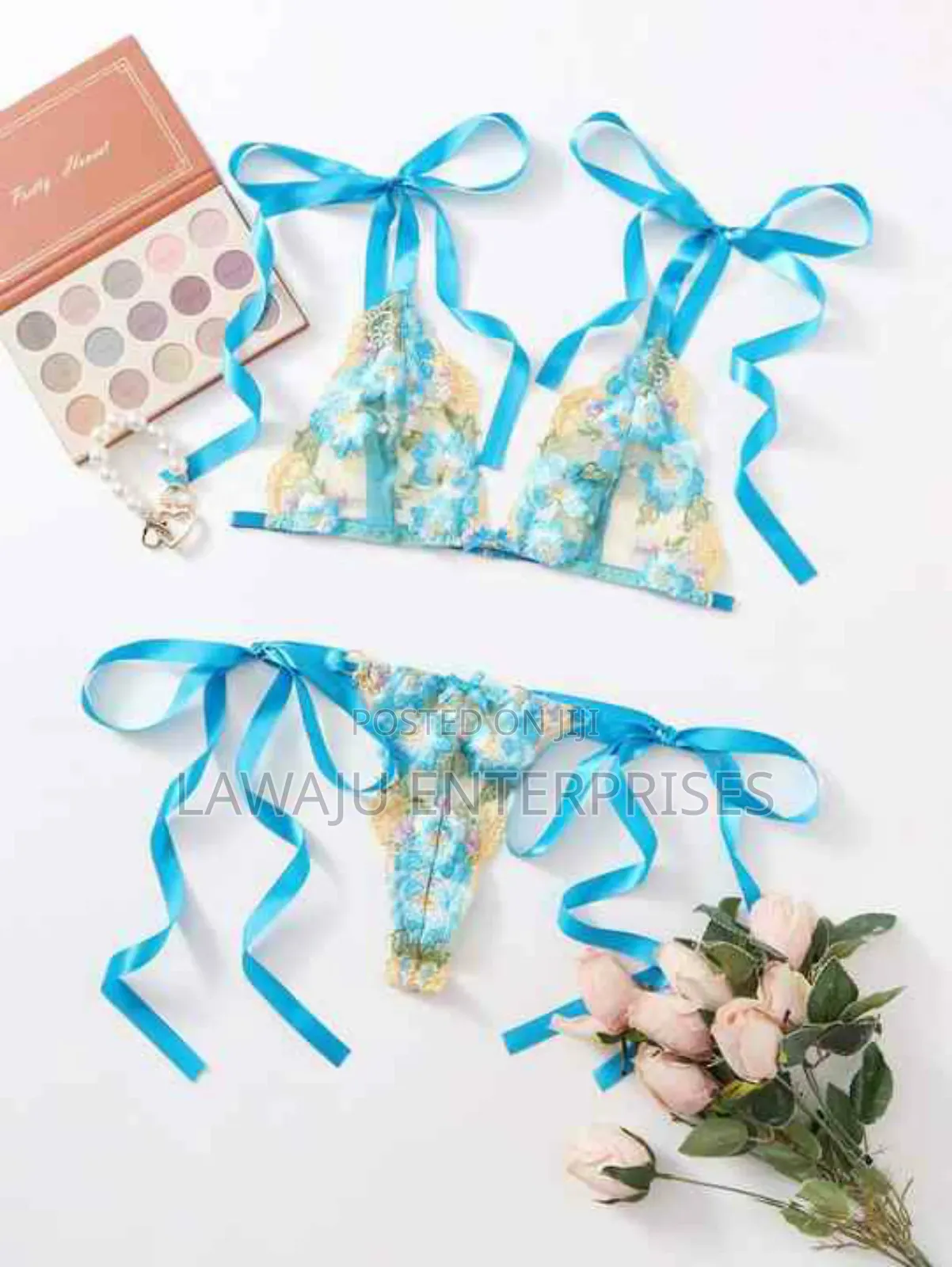 Blue Floral Lingerie Set