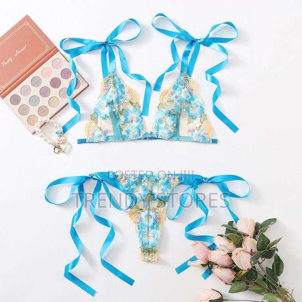 Blue Floral Lace Lingerie
