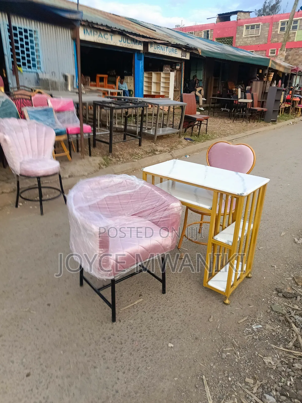 Manicure Set, Pink Seats and Manicure Marble Tabl