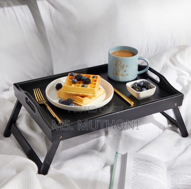 *Eco Friendly Black Bamboo Tray With Foldable Legs
