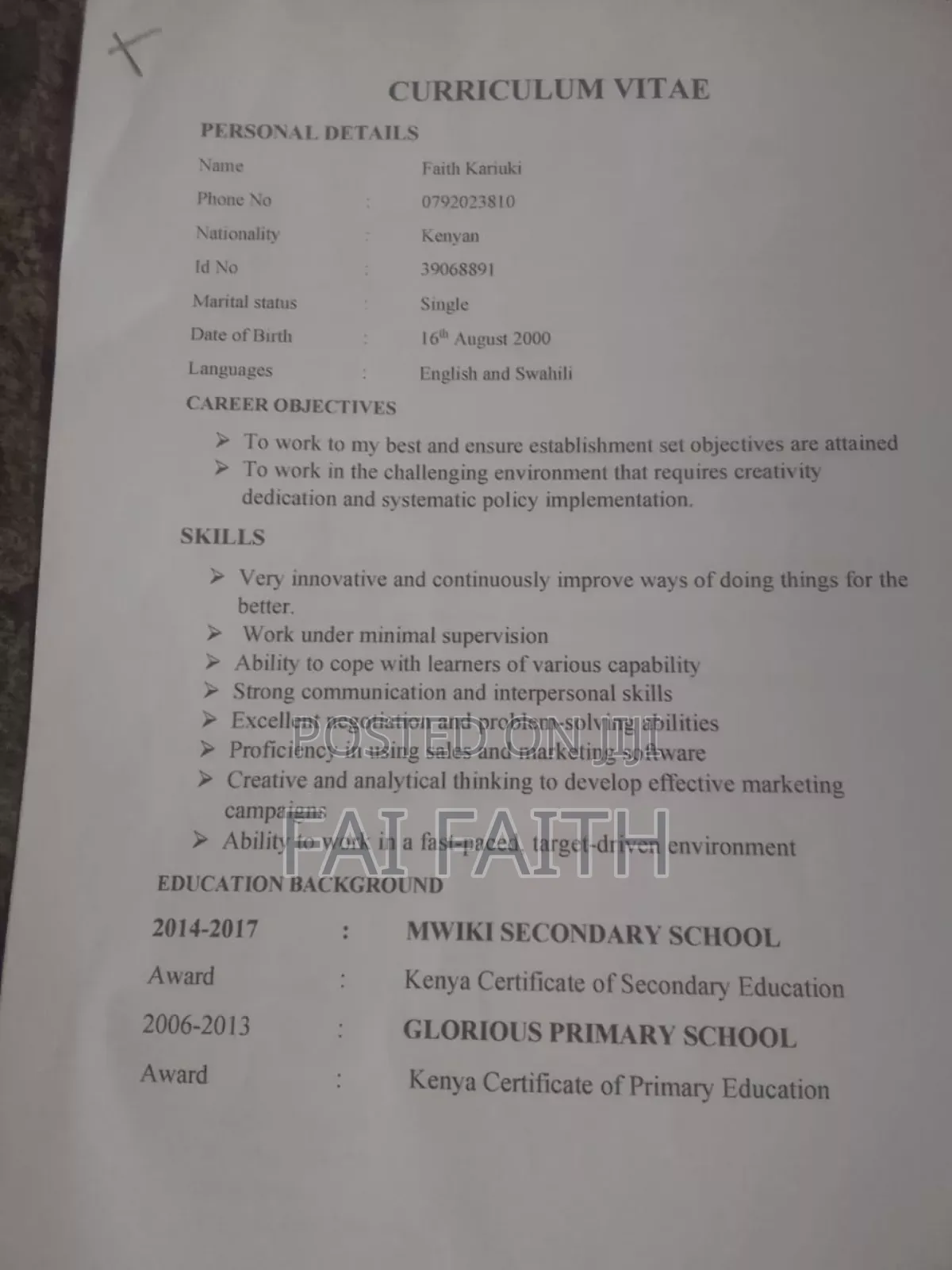 Cashier Work and Receptionist