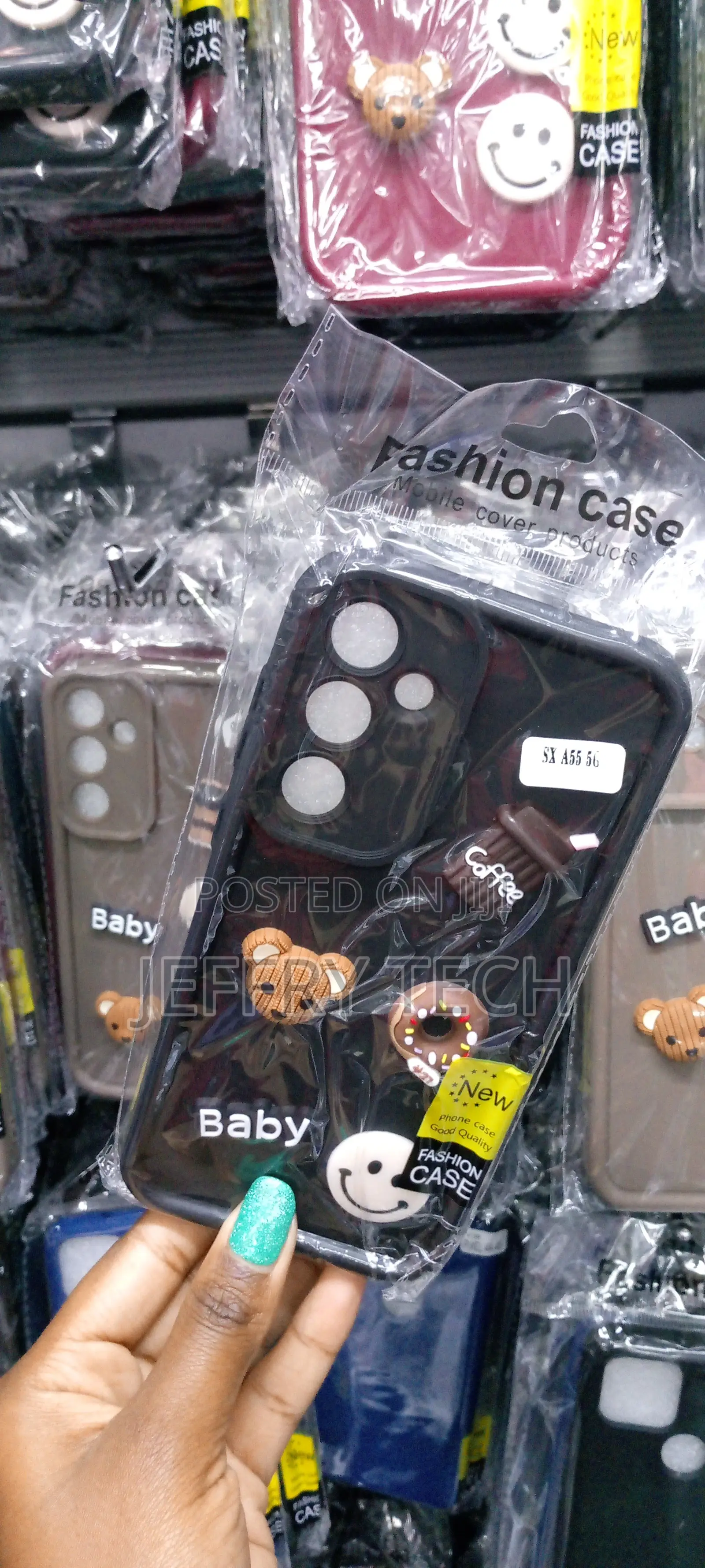Black Back Cover for Samsung Galaxy A55 5G, 3D Cute Cartoon