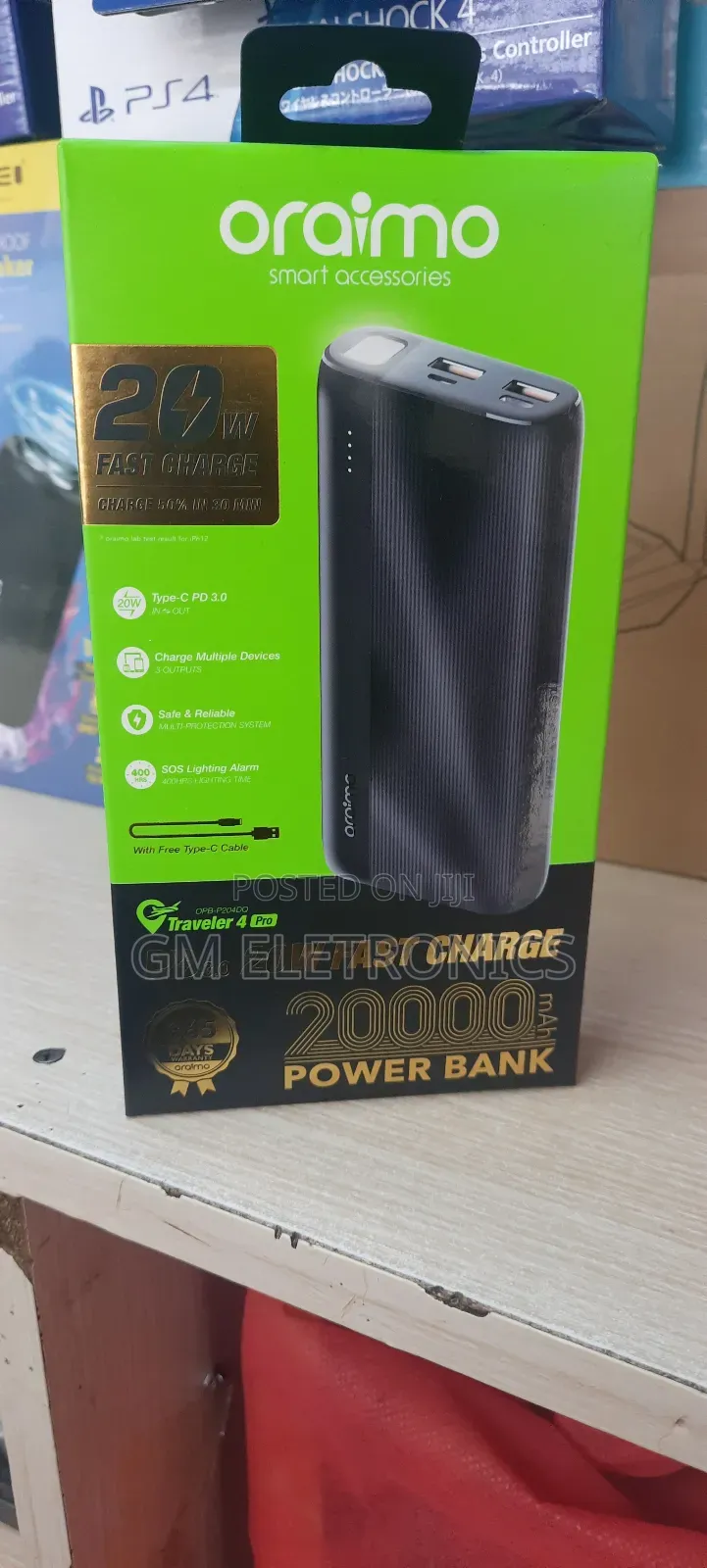 Oraimo Traveler 4 Pro 20000mah 20w Power Bank.(Black)