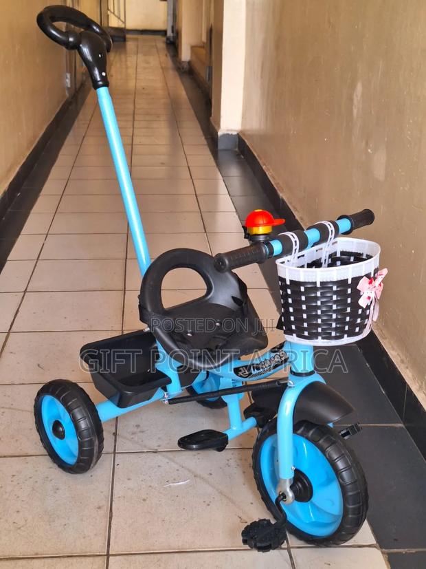 Blue Push Handle Tricycle for Kids - main view