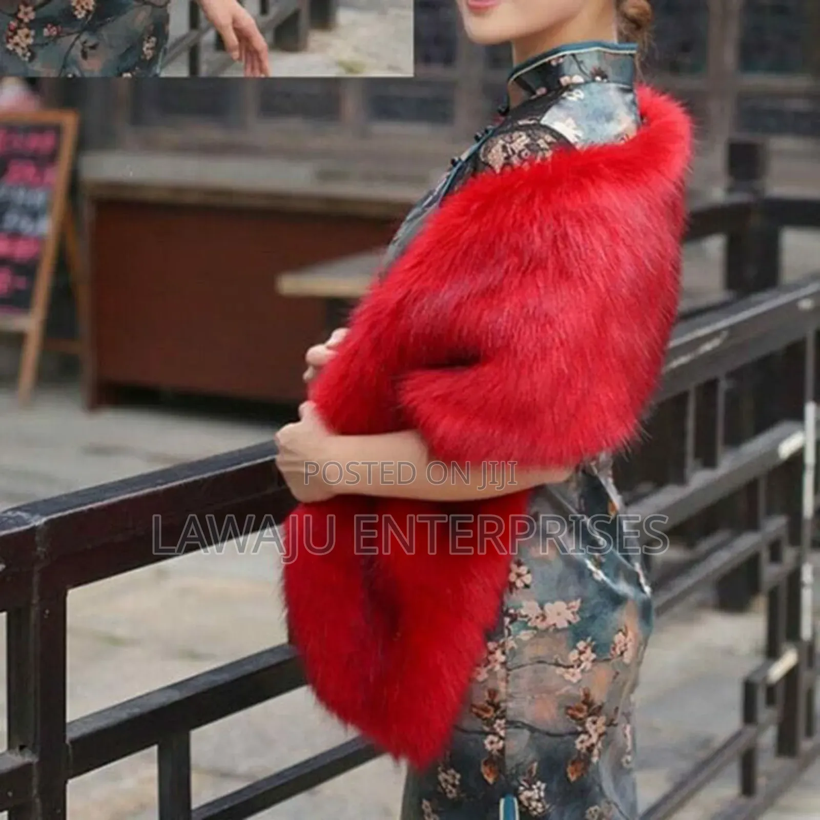 Red Faux Fur Shawl
