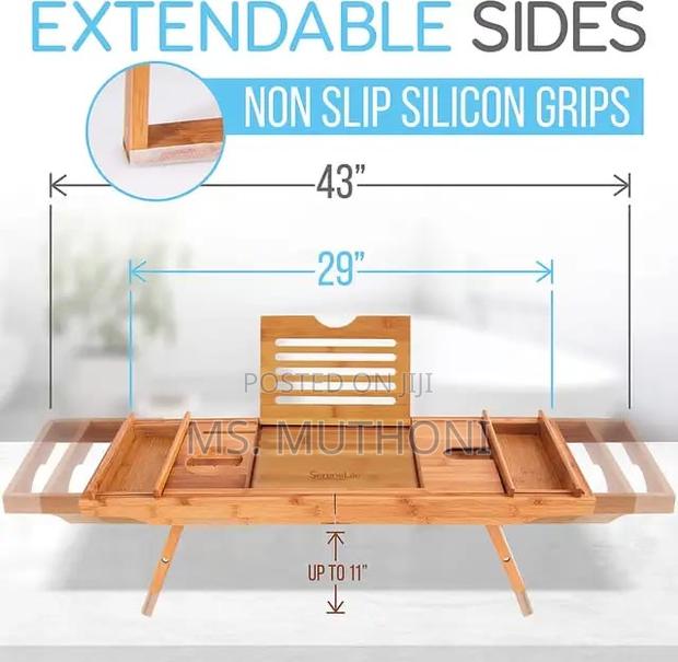 Expandable Bamboo Bathtub Caddy Tray / Breakfast Bed Table - thumbnail 4