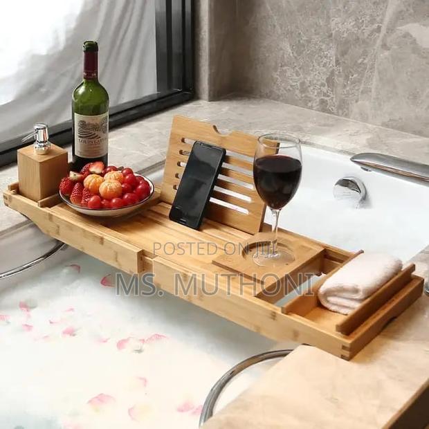 Expandable Bamboo Bathtub Caddy Tray / Breakfast Bed Table - main view